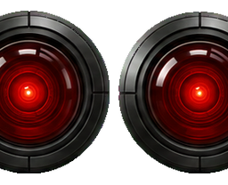 The HAL Codex pet: a dark circular camera eye with a bright red lens.